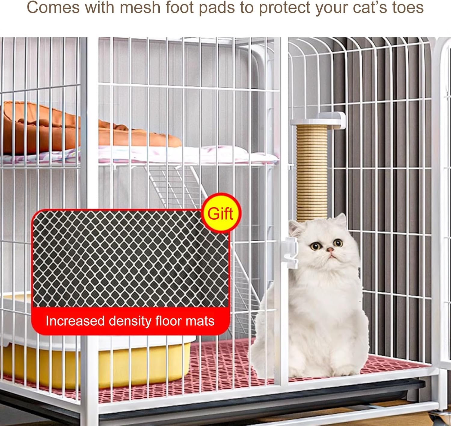 Large Cat Cage, Cat Crate with Litter Box, Cat Crate with Wheels, Playpen for Cat, for Small Animals, Puppies, Kittens, Rabbits