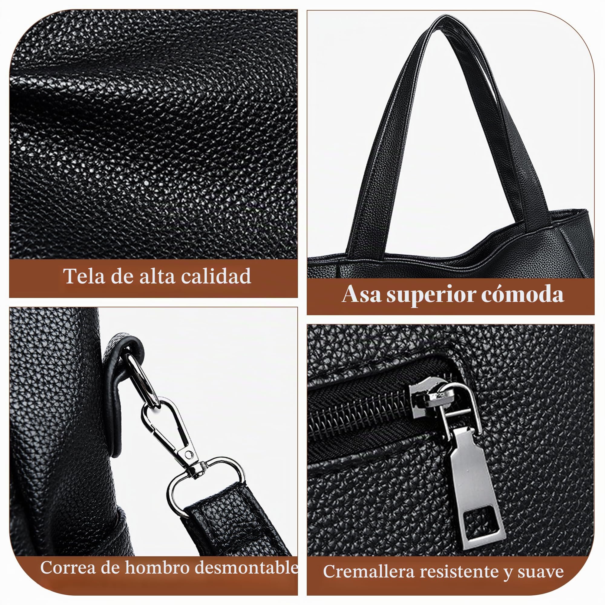 Bolso Mujer Mano Hombro Bandolera Mediano PU Shopper Tote