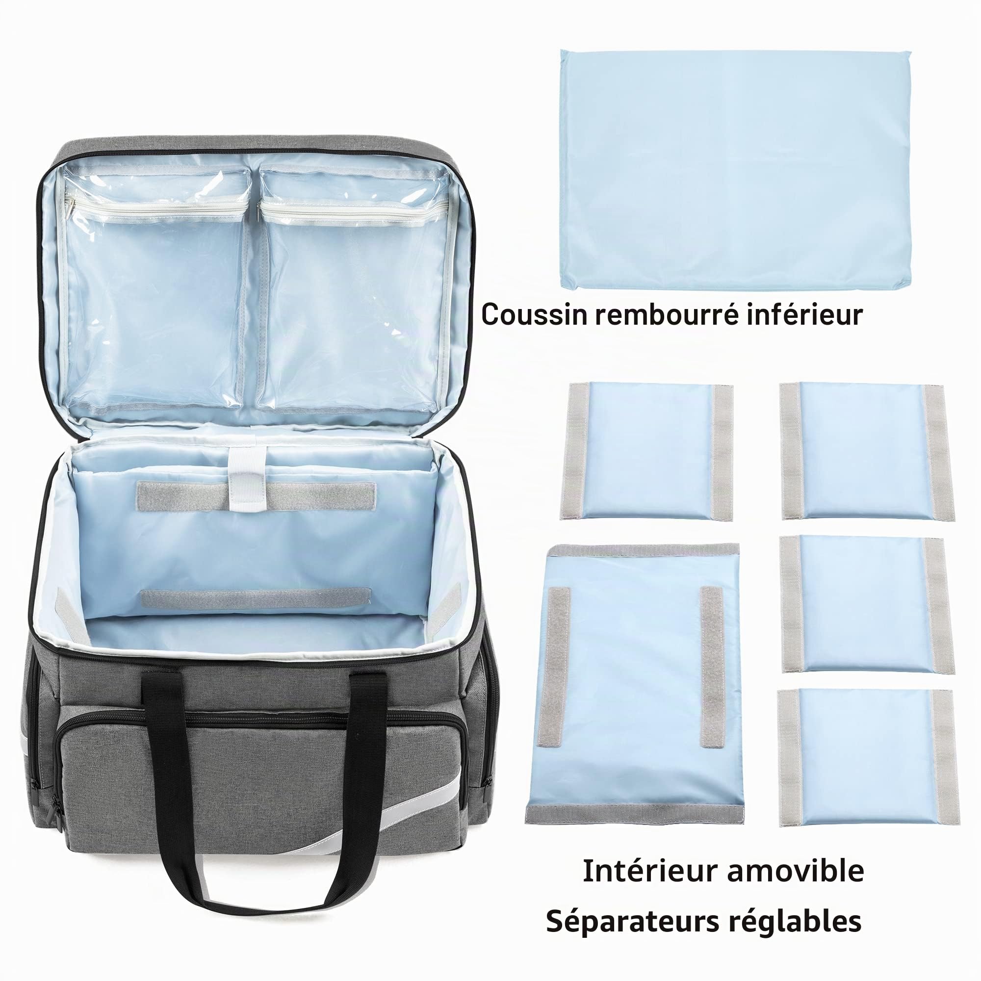 Trunab Sac Médical à roulettes avec Chariot Amovible, Sac à roulettes pour Infirmière avec Séparateurs Amovibles, Sac de Secours Vide pour Médecins, Professionnels EMS, Gris