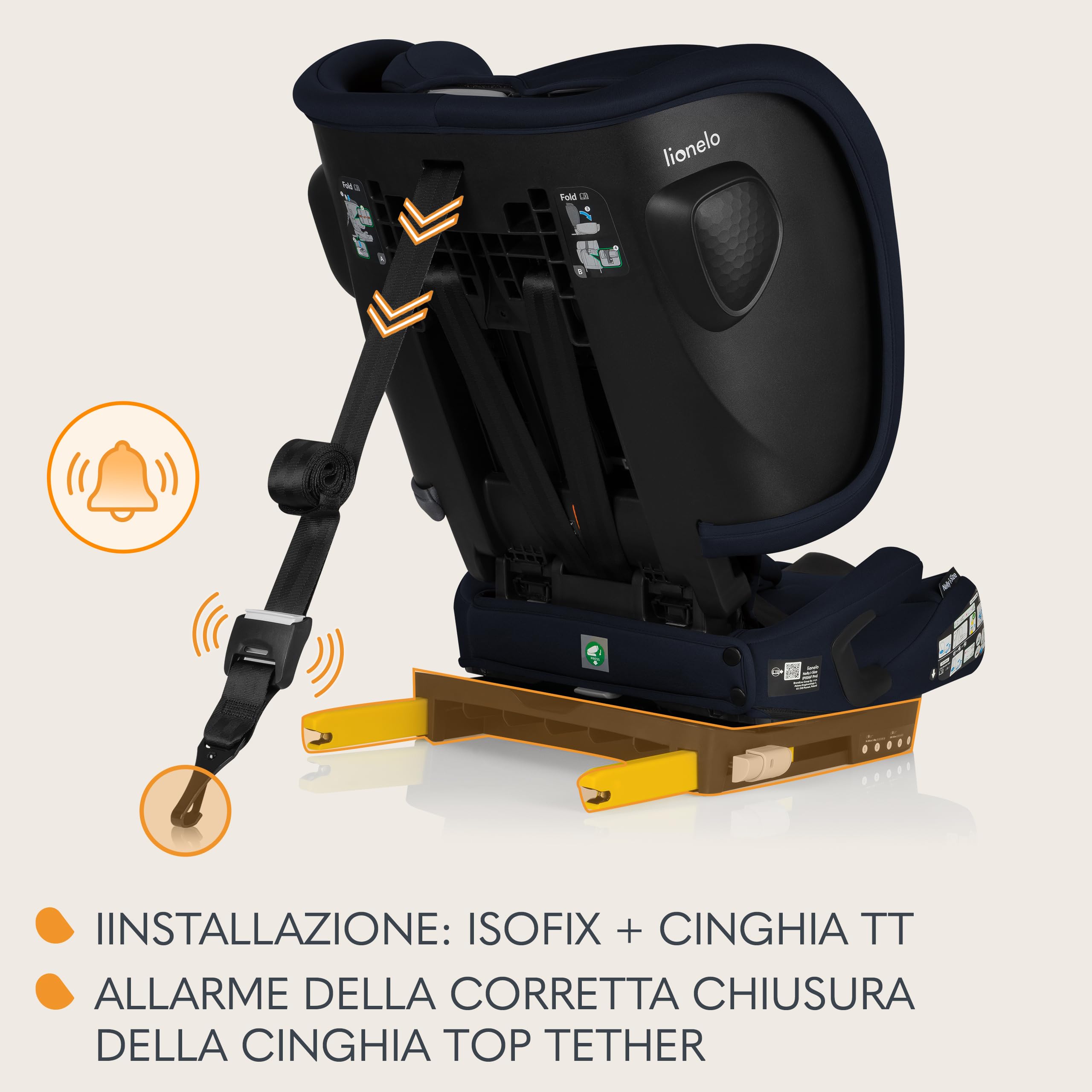 LIONELO Seggiolino Auto NELLY I-SIZE Pieghevole per Bambini 76-150 cm | (15 mesi - 12 anni) Gruppo 1 2 3 Installazione in avanti con ISOFIX o/e Cinghia TT,Protezione Laterale, Regolazione