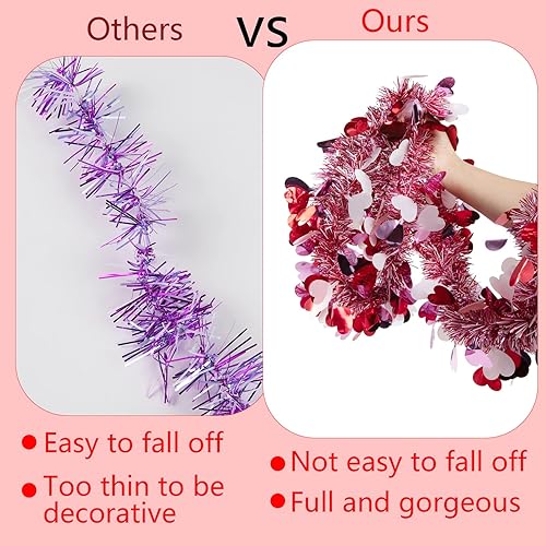 Miniatura 2 de Guirnalda LED de oropel de San Valentín de 65.6 pies, guirnaldas de oropel de corazón, guirnaldas de San Valentín con luces para bricolaje,