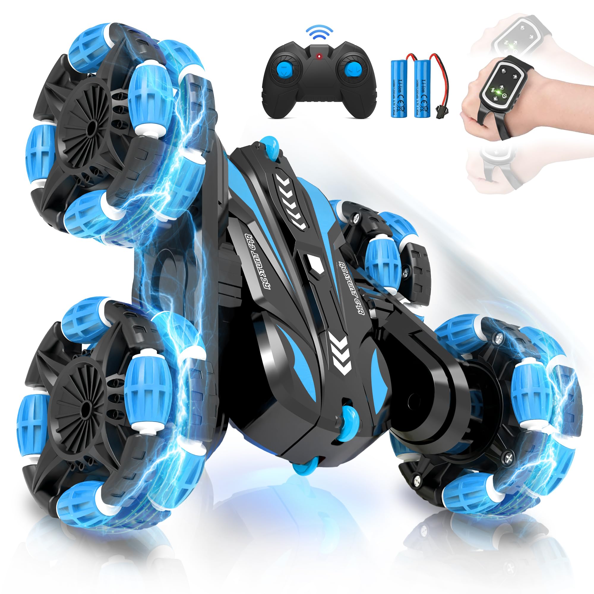 Eulogia Gesture Sensing RC Stunt Car for Kids, Double Sided 360° Flips & Rotating, 40+ Mins Playtime, Durable Off-Road Remote Control Car Toys Gifts for Boys Girls Age 5-12 (Blue)