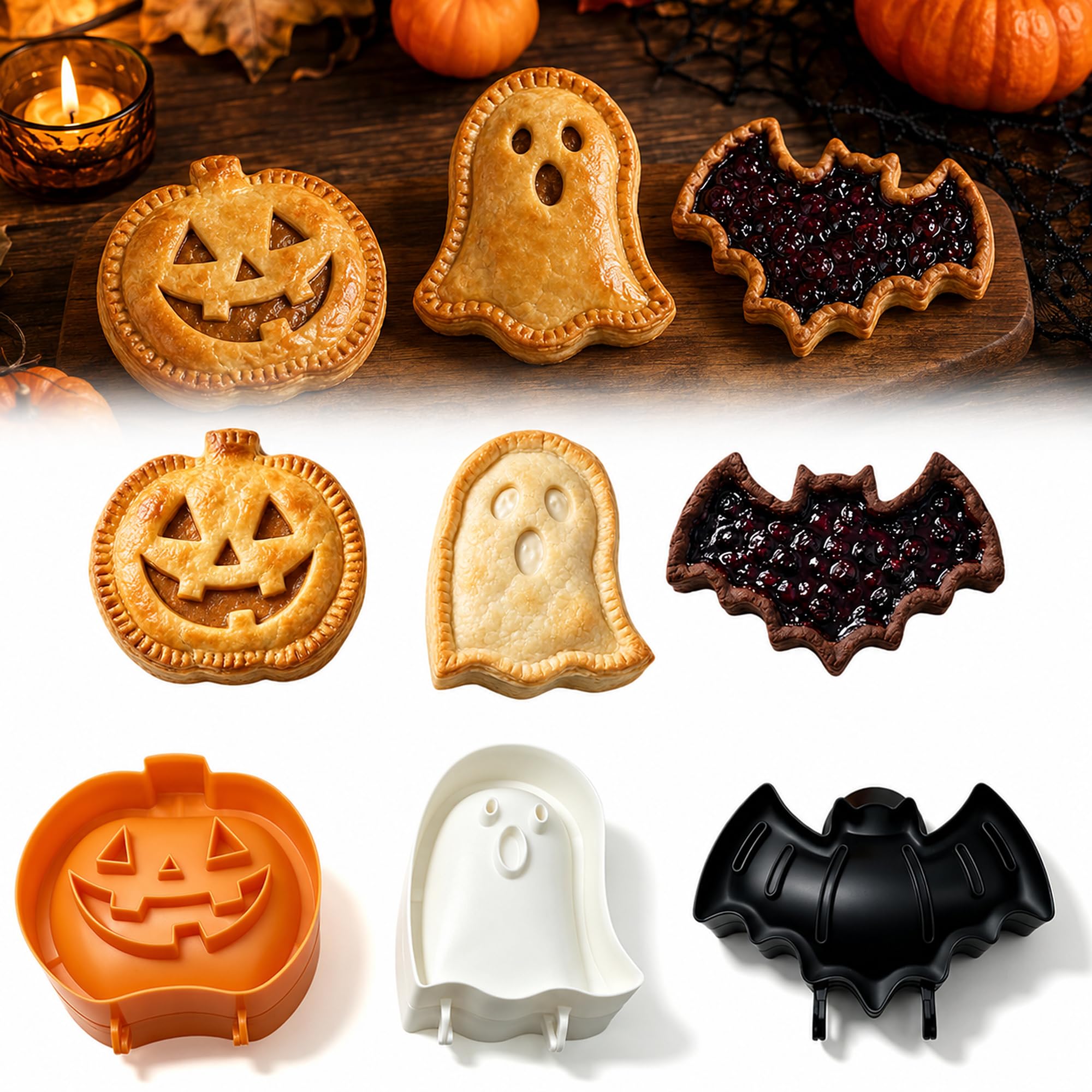 3PCS Holiday Mini Pie Molds for Baking, Fall Halloween Hand Pie Molds | 2026 New Ghost Pu…