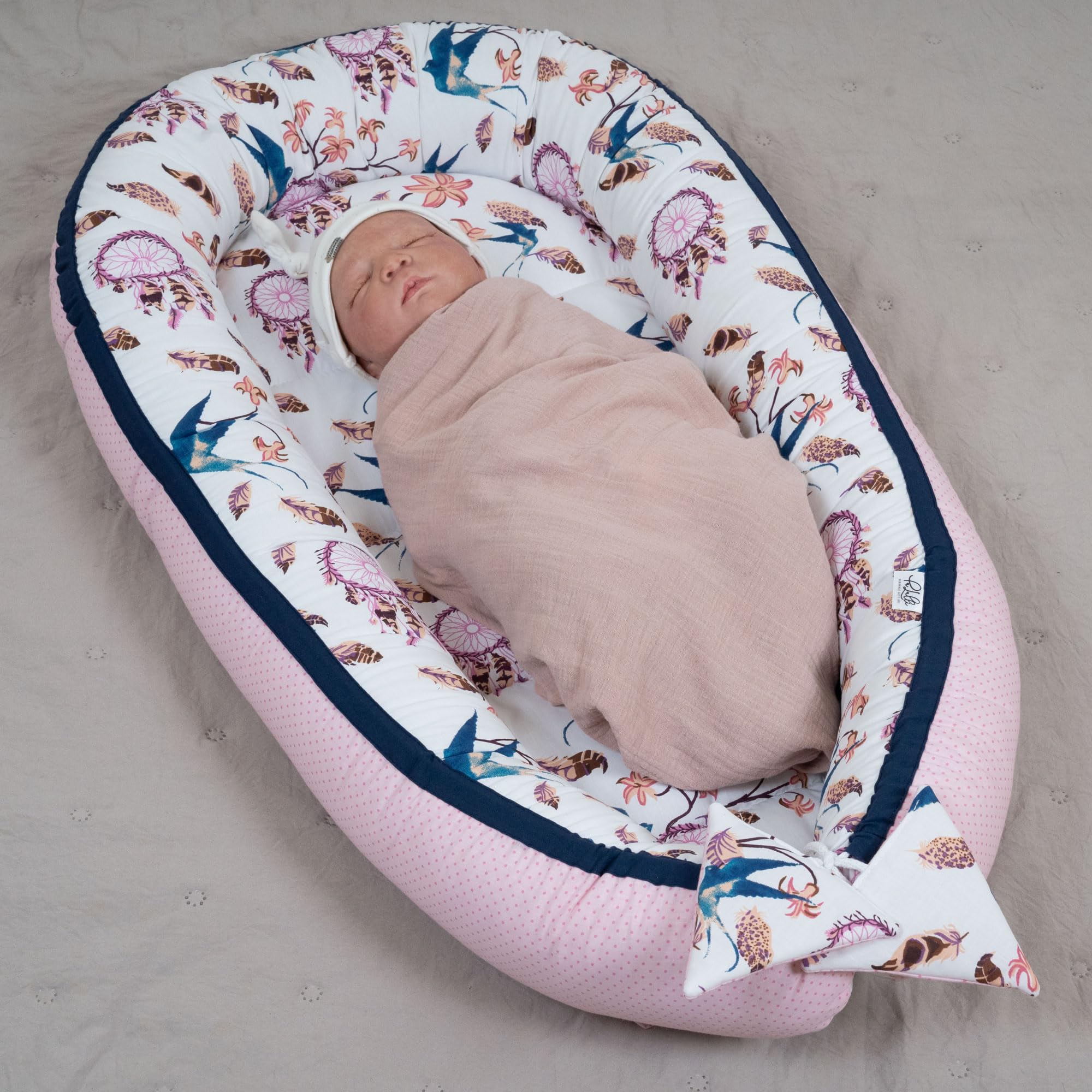 PaLulli 3-TLG Baby Ausstattung-Set Kuschelnest Babynest 95x55cm Baby-Matratze Kuscheldecke Babybett 100% Baumwolle Hypoallergisch Für 0-8 Monate