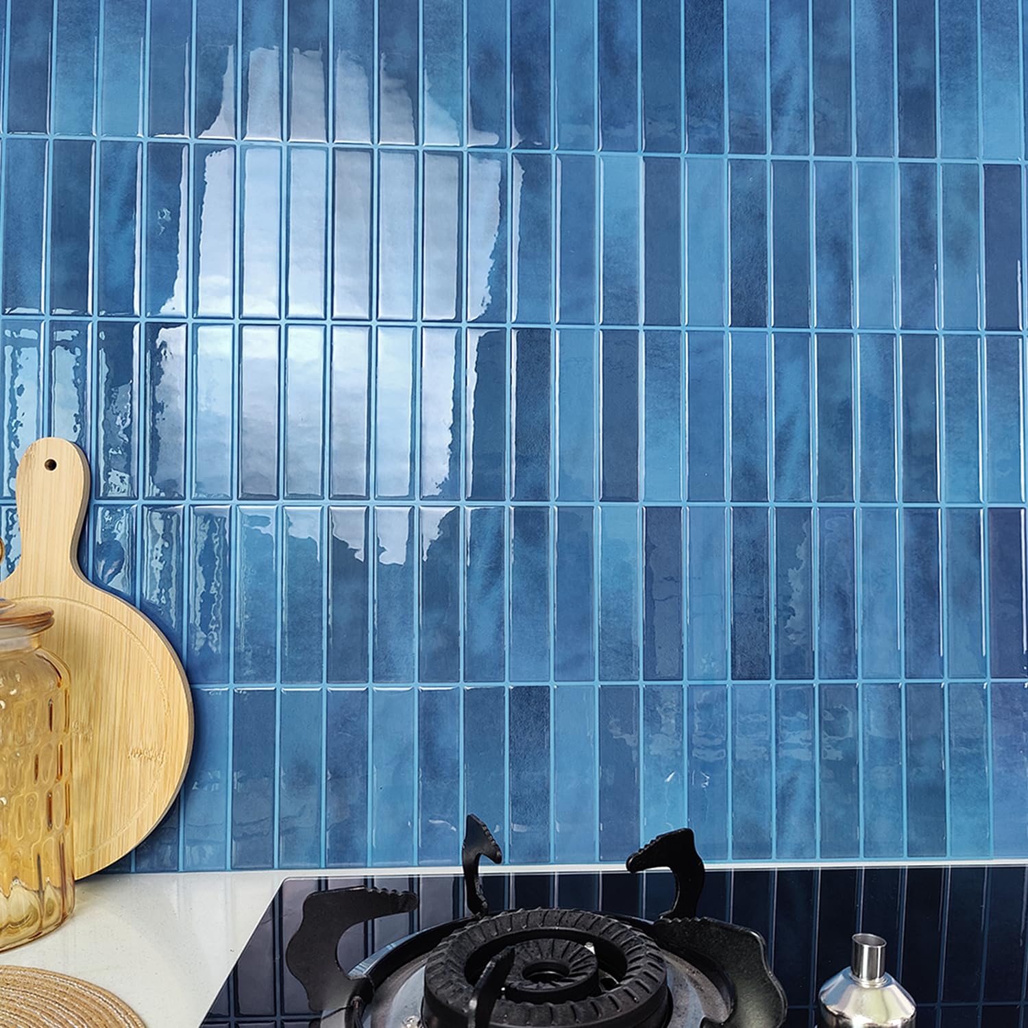 Alwayspon 10 láminas de vinilo 3D de 10 x 10 pulgadas, color azul oscuro, autoadhesivas, impermeables, para azulejos de cocina, baño, pared