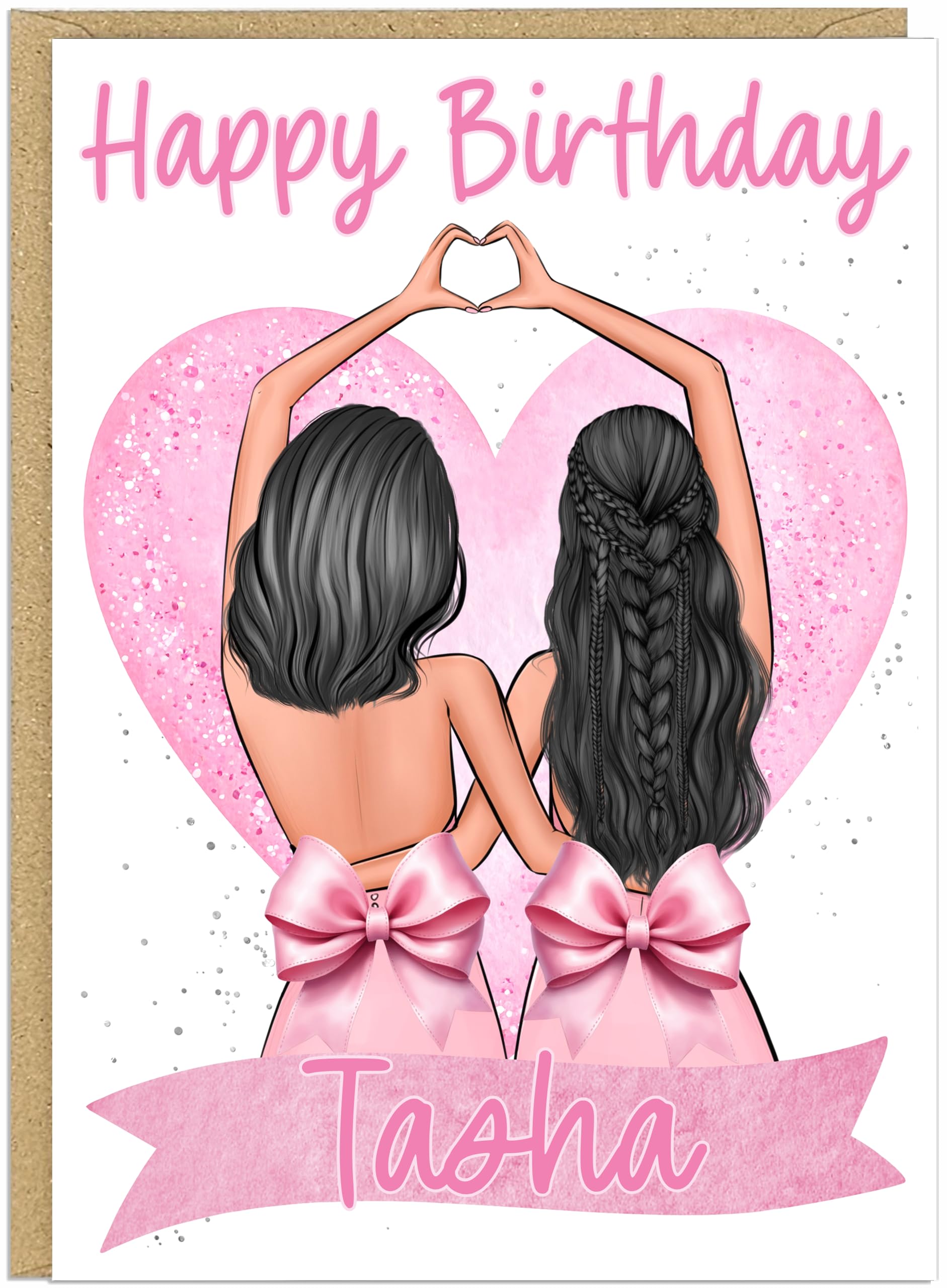 Personalised Best Friend Birthday Cards - Custom Name 9 Hair Colour Designs Blonde Brunette Black - To My Bestie Happy Birthday Greeting Cards Size A5 (Black)