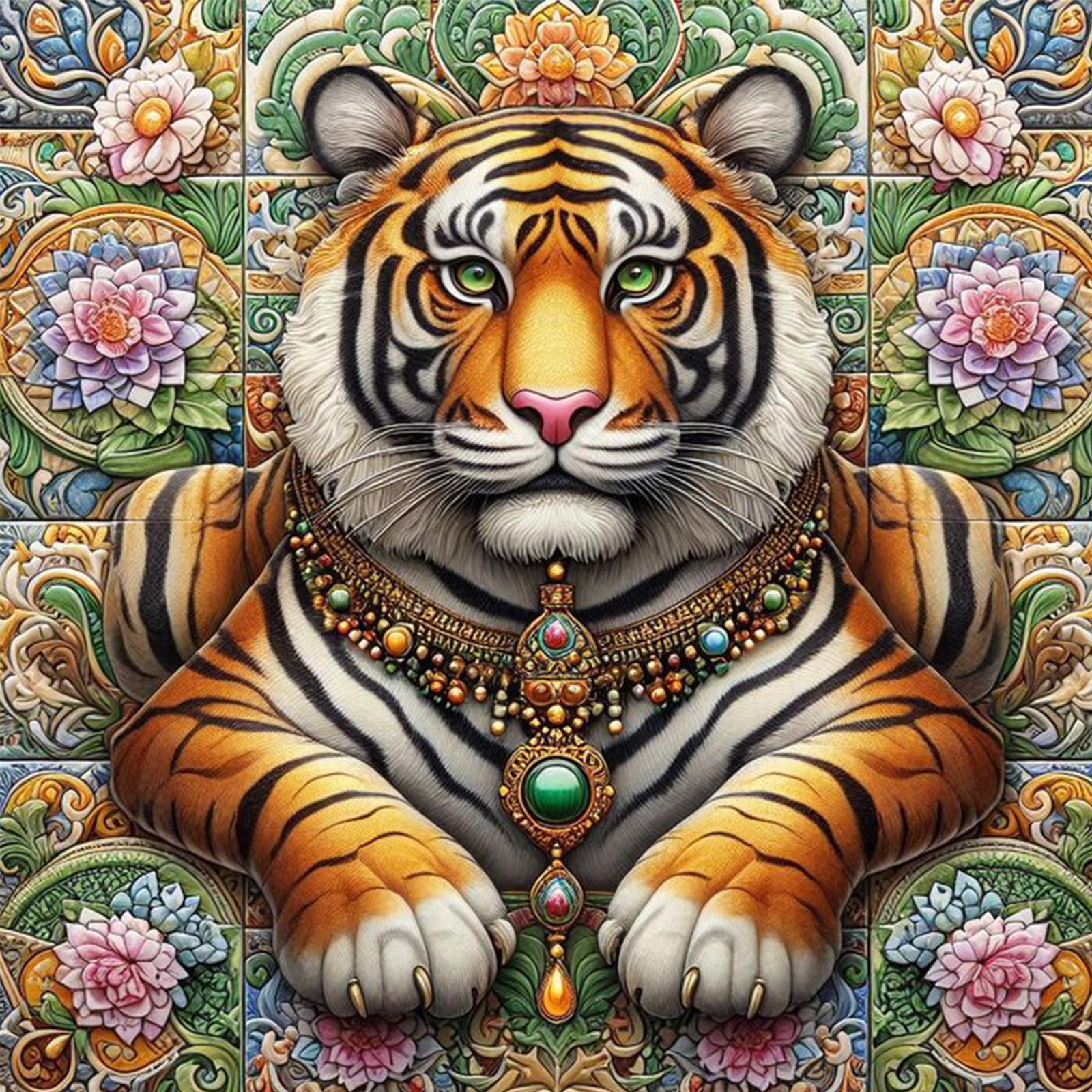 Poetrydraw Decorative Tiger Full Diy 5D Round Drill Gem Art Diamond Art Painting Kit 15.75X15.75 In Home Wall Decor Gift For Adults & Beginners (Tiger Design)
