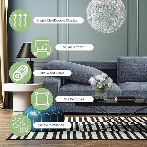 Miniatura 4 de LEISLAND Sofás modernos de felpilla de 88.58 pulgadas para sala de estar, con reposabrazos de madera maciza, cojín extraíble, fácil de instalar