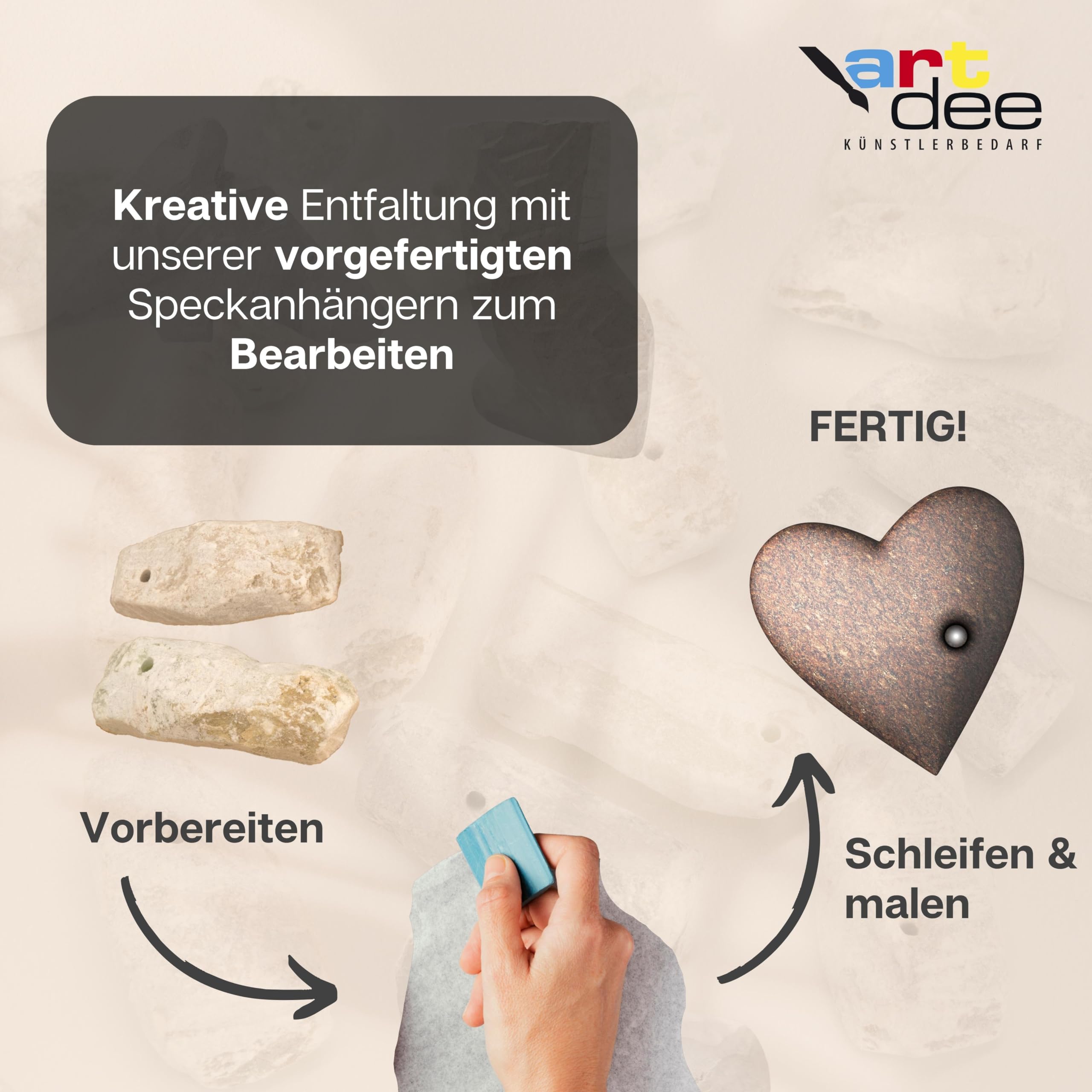 artdee® Speckstein Amulettsteine mit Loch (20 Stück) – Asbestfreie Speckstein Rohlinge zum Schnitzen – Handgefertigte Schmuckanhänger & Halsschmuck selbst gestalten – Set für Kinder & DIY