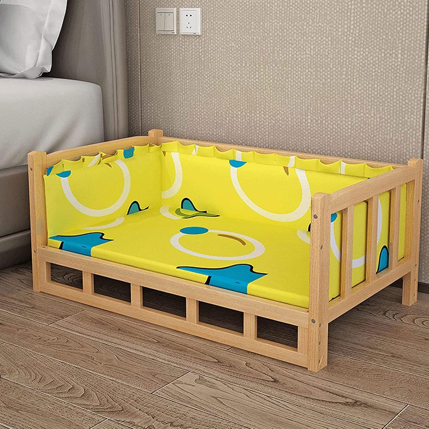 Dog Bed Wooden Dogs Bed Elevated Pet Bed with Soft Yellow Mat Winter Pets Cot Elevated Orthopedic Detachable Kennel for Large Medium Small Dogs for Dogs Pet Cat (A 60×45cm(23×45in))