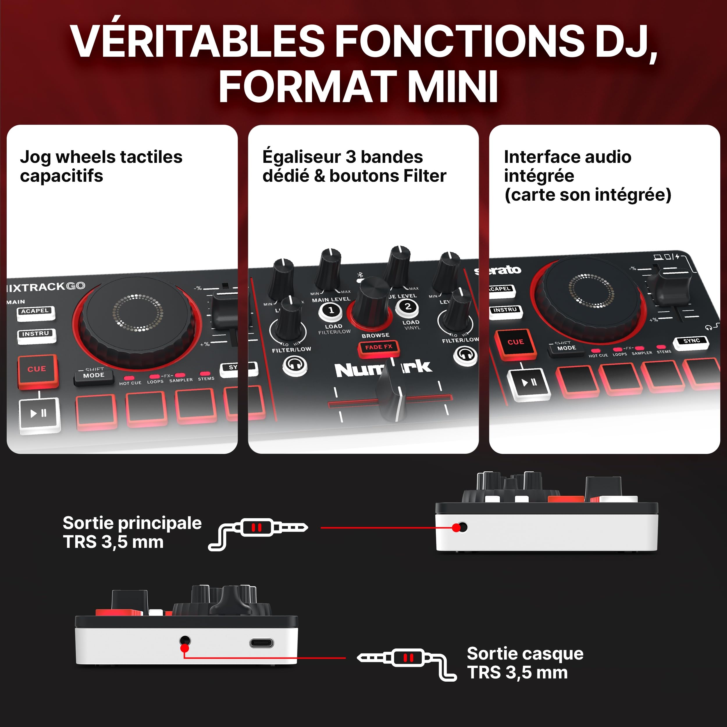 Numark MixTrack Go Controleur DJ Bluetooth Compact avec Stems