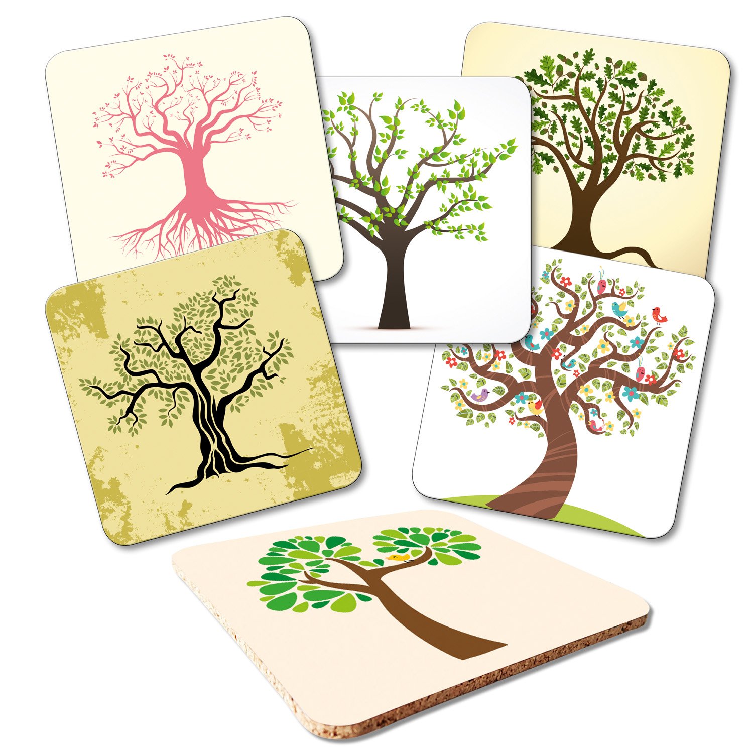 ADDIES Sottobicchiere, 6 Pezzi Set con Stampa Motivo Meerkat di 05 in Scatola Regalo Trasparente e Retro in Sughero, Motivo: Animale