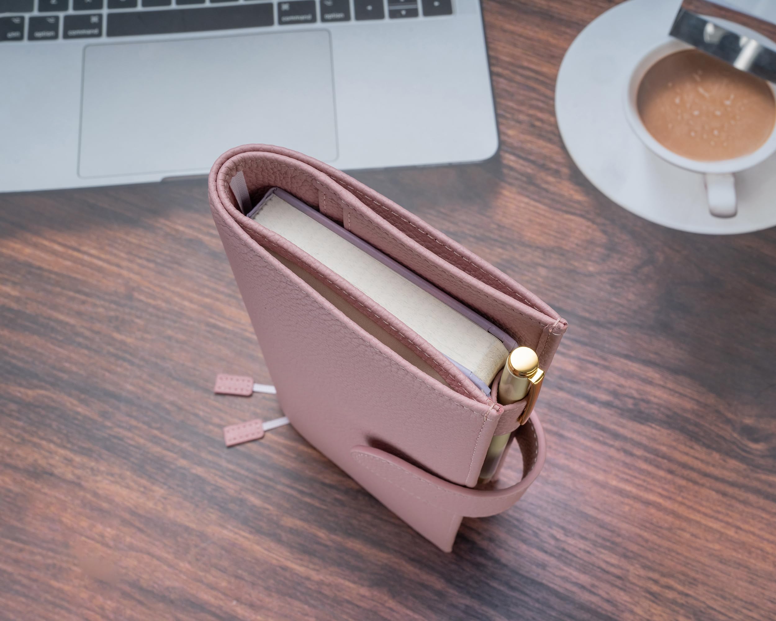 Lederhülle für Hobonichi Wochen-/Wochenplaner – mit Stifthalter, Kartenfächern, Rücktasche und Lesezeichen (rosa)