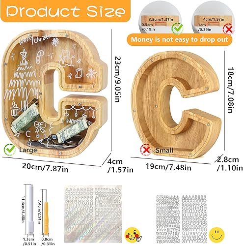 Miniatura 2 de Alcancía de madera grande con letras para niños y niñas, alcancías personalizadas de madera de la A a la Z con área objetivo, letras del alfabeto,