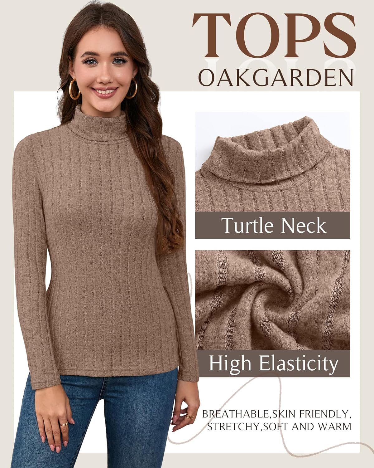 3 Pack Women's Turtleneck Sweaters Ribbed Long Sleeve Turtle Neck Top Slim Fitted Knit Lightweight Pullover Sweater - Image 3