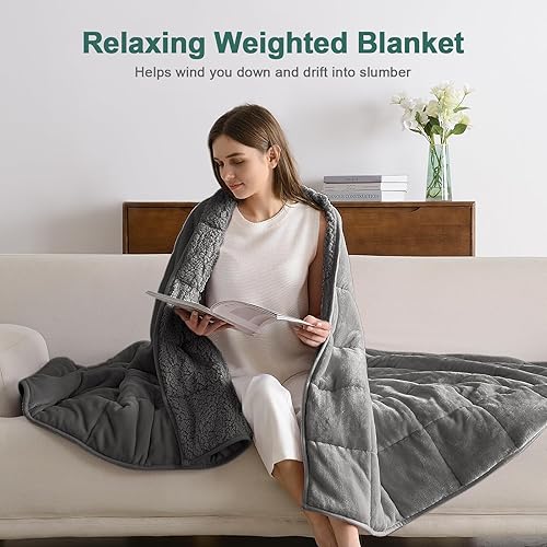 Miniatura 5 de Lofus Manta pesada para adultos (15 libras, 60 x 80 pulgadas), manta pesada tamaño Queen, lavable a máquina, mantas suaves con peso para aliviar