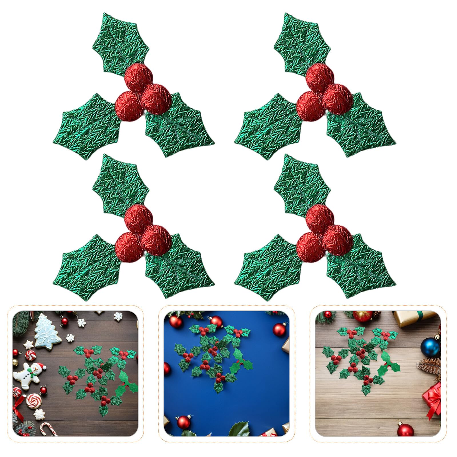 Mipcase 200 Feuilles de Houx Artificielles Vertes 52 CM 2 Paquets de 100 Pièces Décorations de Noël pour Centres de Table Vases et Créations DIY Accessoires Fête Hivernale