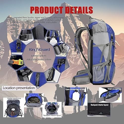 Miniatura 3 de HINIHAO Mochila de senderismo para acampar de 70 litros con cubierta de lluvia, mochila para treeking paquete de viaje al aire libre (70L azul)