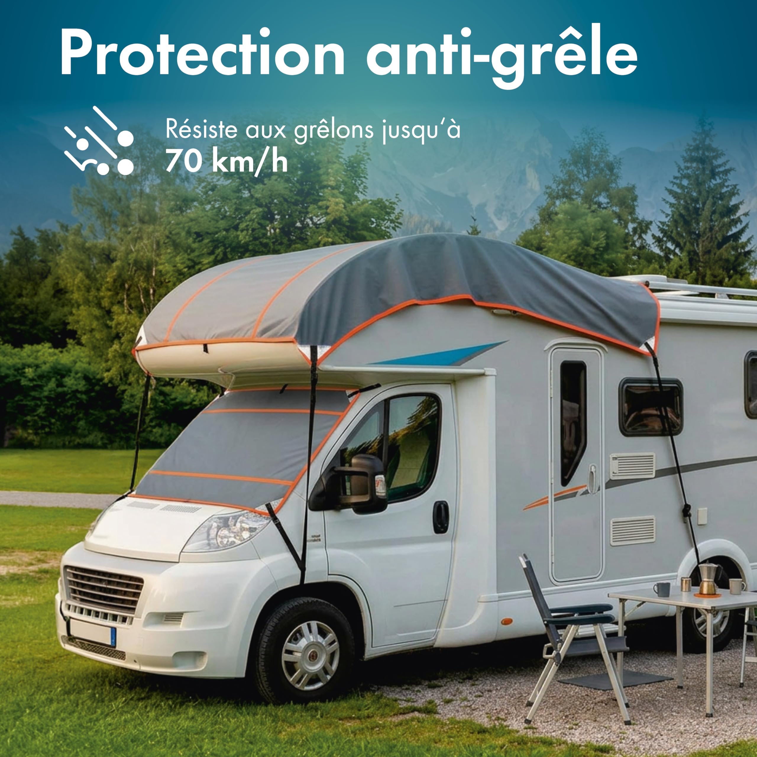 WALSER Protection grele Camping-Car/Caravane Perma Protect, Garage Anti-grele Taille Universelle, Housse Protection vehicule Loisirs - Taille L (350 x 290 cm) Gris