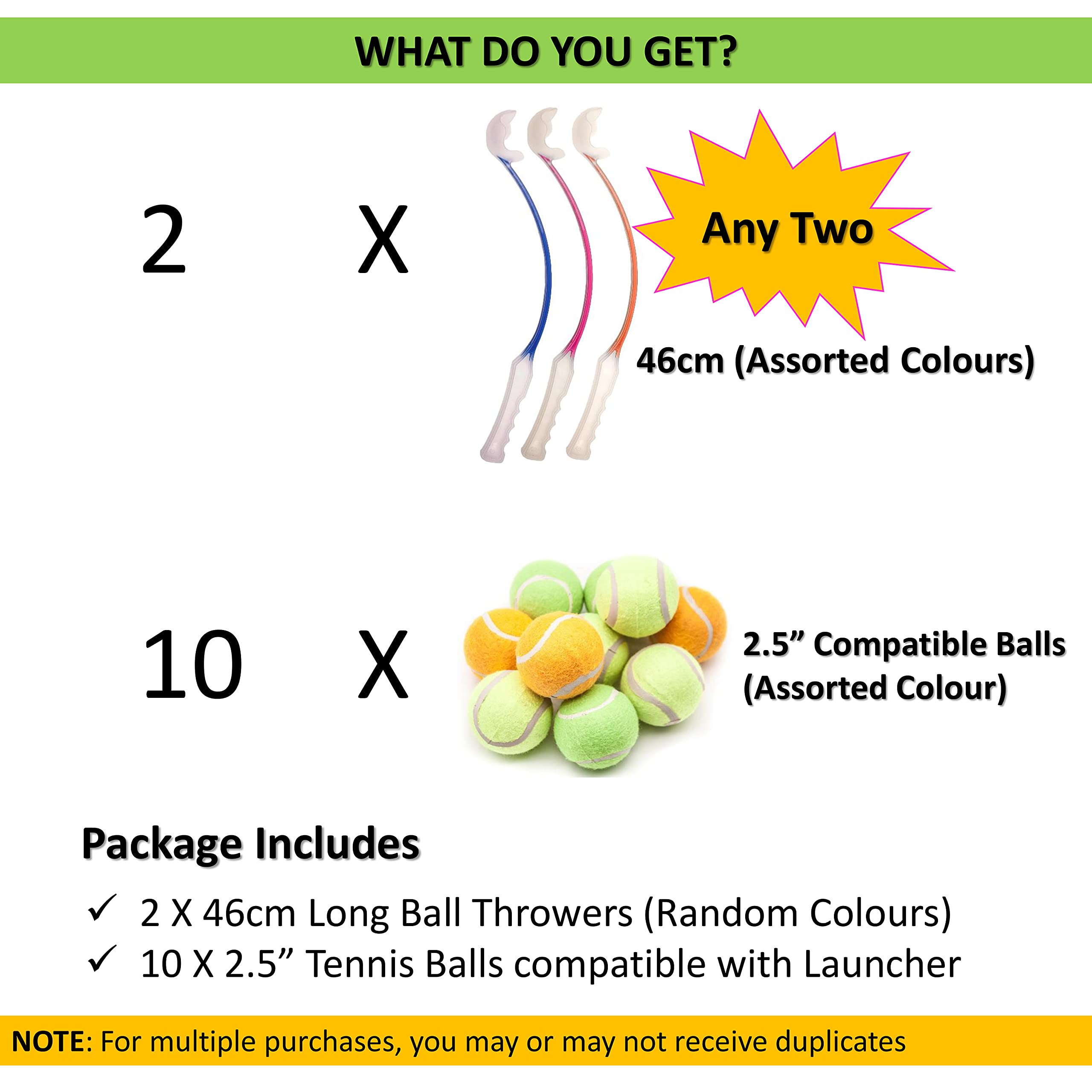 2 lanceurs de balles de 46 cm de long pour chiens avec 10 balles pour chien, jouets pour chien, lanceur de balles de tennis pour chiens, forte adhérence