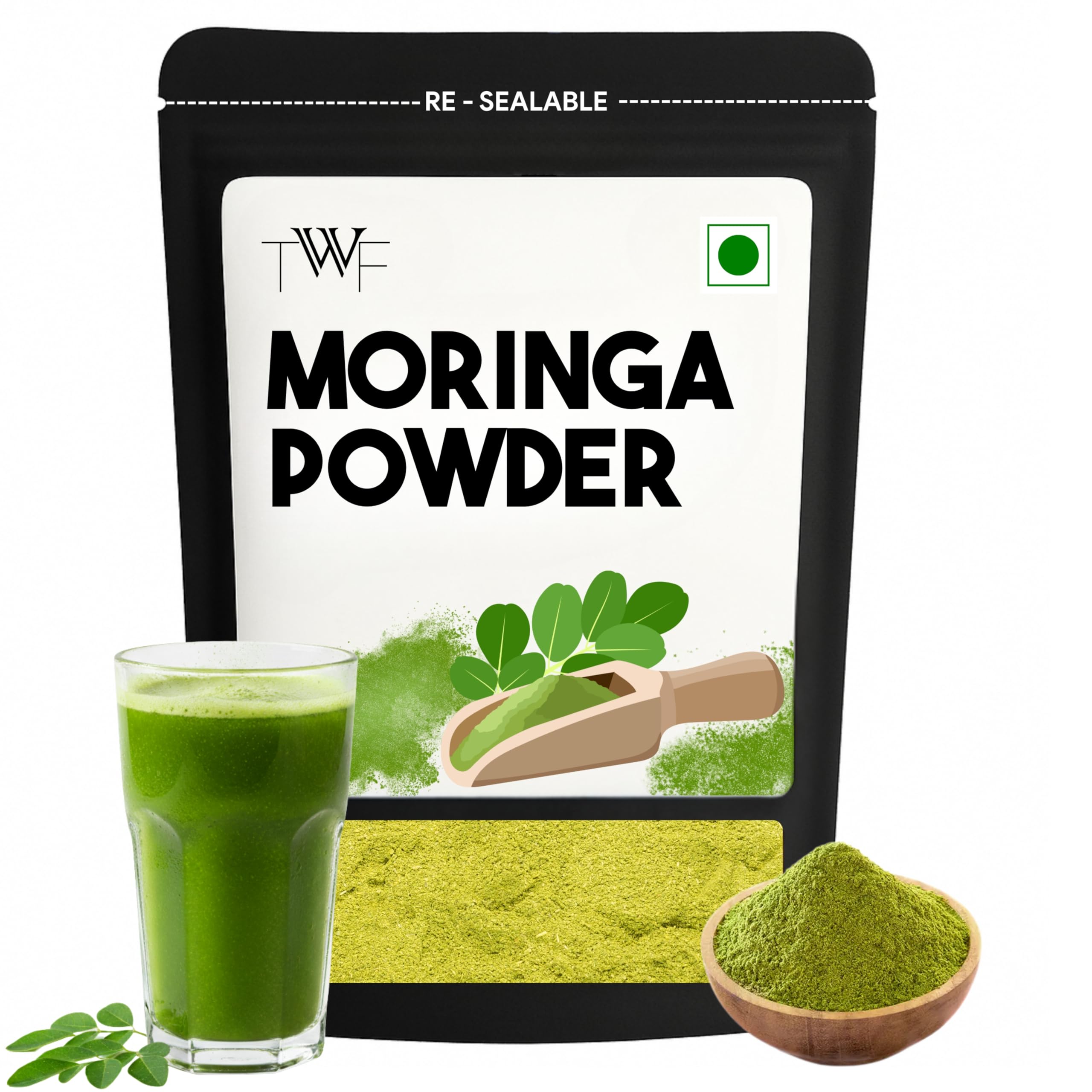 TWF Moringa Powder | 1kg | 100% Pure & Vegan | Sun-Dried Moringa Oleifera (Drumstick Leaves) | Rich in Protein, Iron, Calcium & Vitamins | Boosts Energy, Immunity & Metabolism | Superfood for Skin, Hair, and Daily Nutrition | Gluten-Free & Chemical-Free