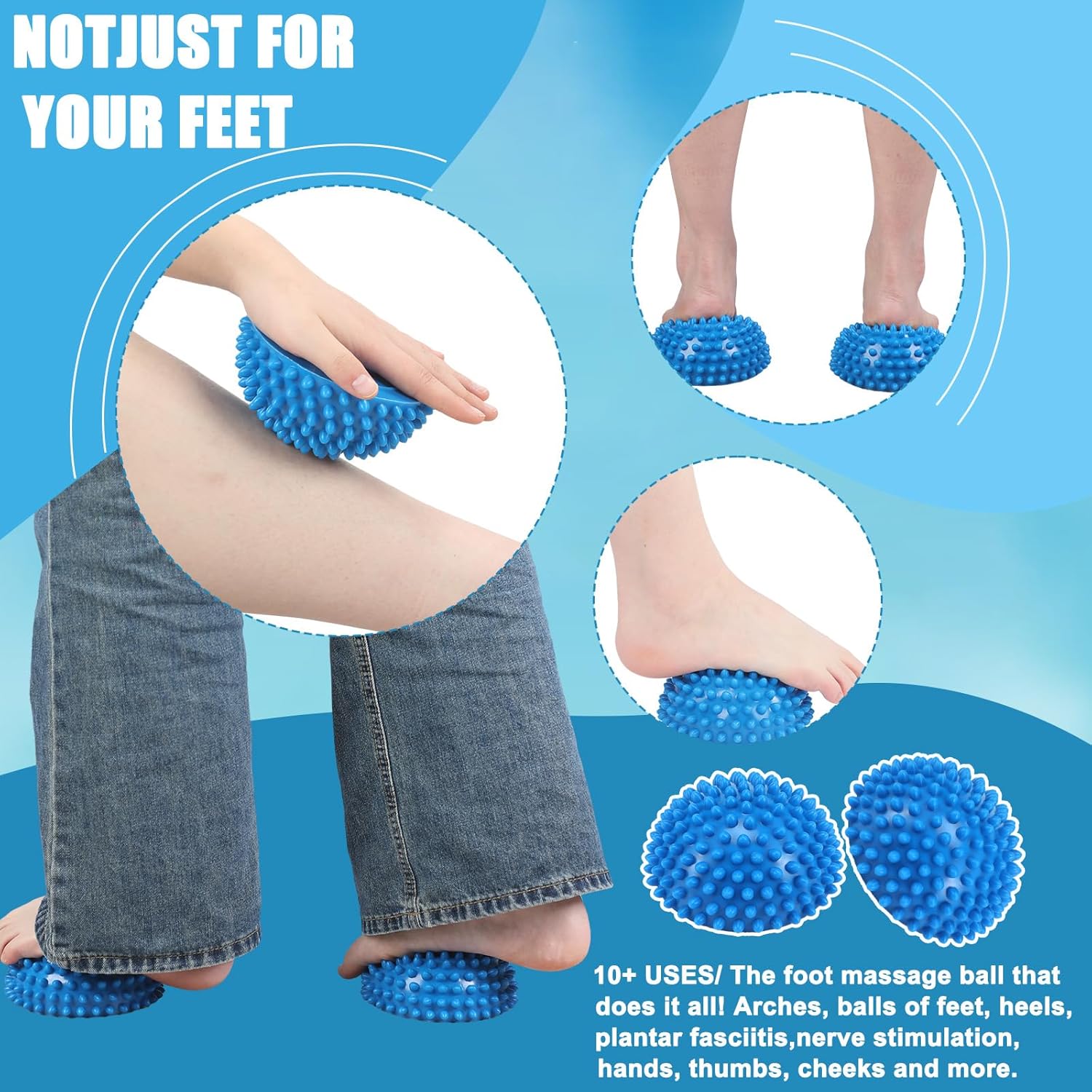 Threlaco 2 Pcs Half Round Massage Ball for Feet Blue Spiky Massage Ball for Adults Sports, Stability Training, Muscle Balancing Therapy, Yoga Gymnastics Exercise