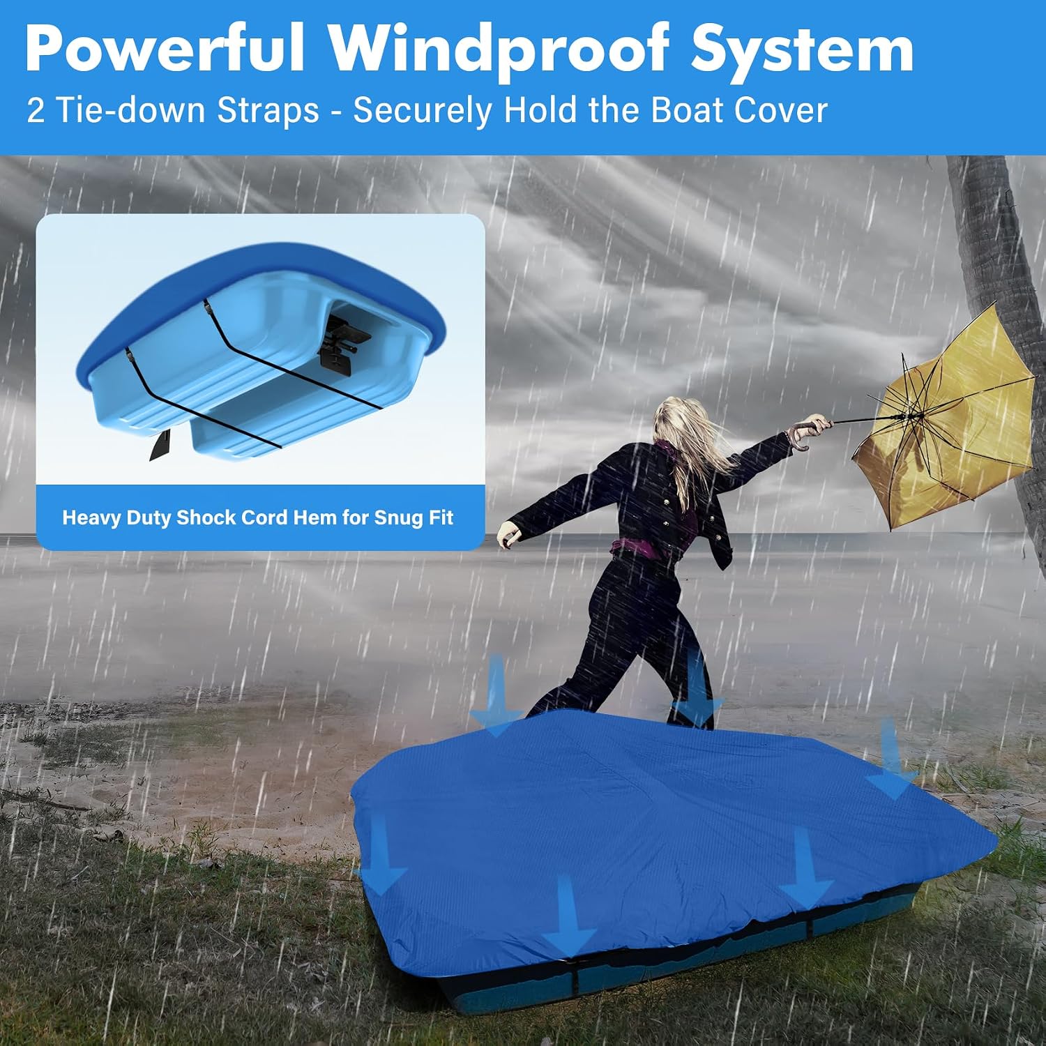 1200D Pedal Boat Cover Fits 3 or 5 Person Pedal Boats,Waterproof Paddle Boat Cover, Heavy Duty Marine Grade Trailerable Mooring Storage Cover,Blue