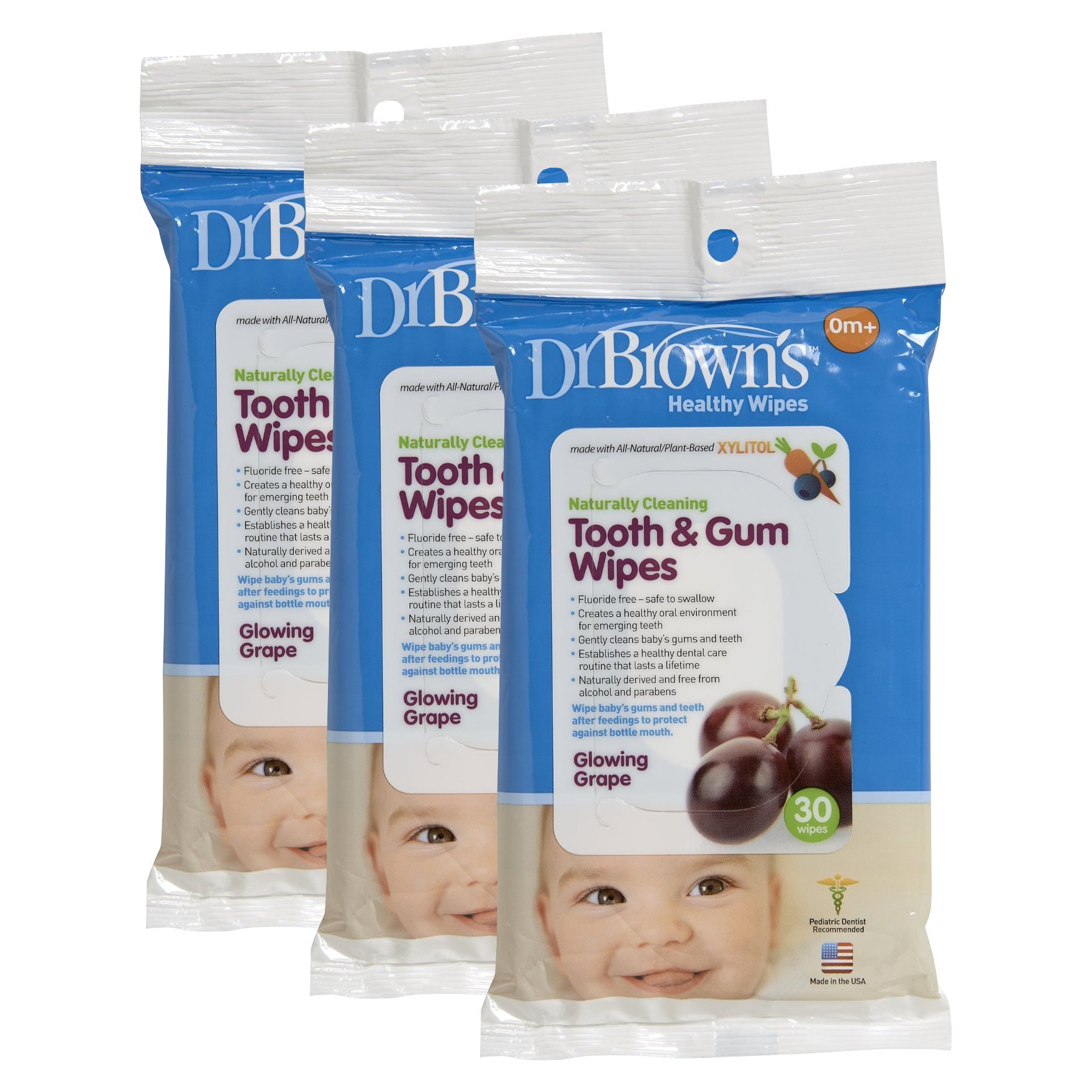 Dr. Brown'S Tooth And Gum Wipes - Glowing Grape - 30 Count (Pack Of 3)