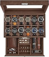 Vista 42 de SONGMICS Caja de reloj, organizador de 20 ranuras para reloj con tapa de vidrio grande, almohadas extraíbles, cerradura de metal, regalo para seres