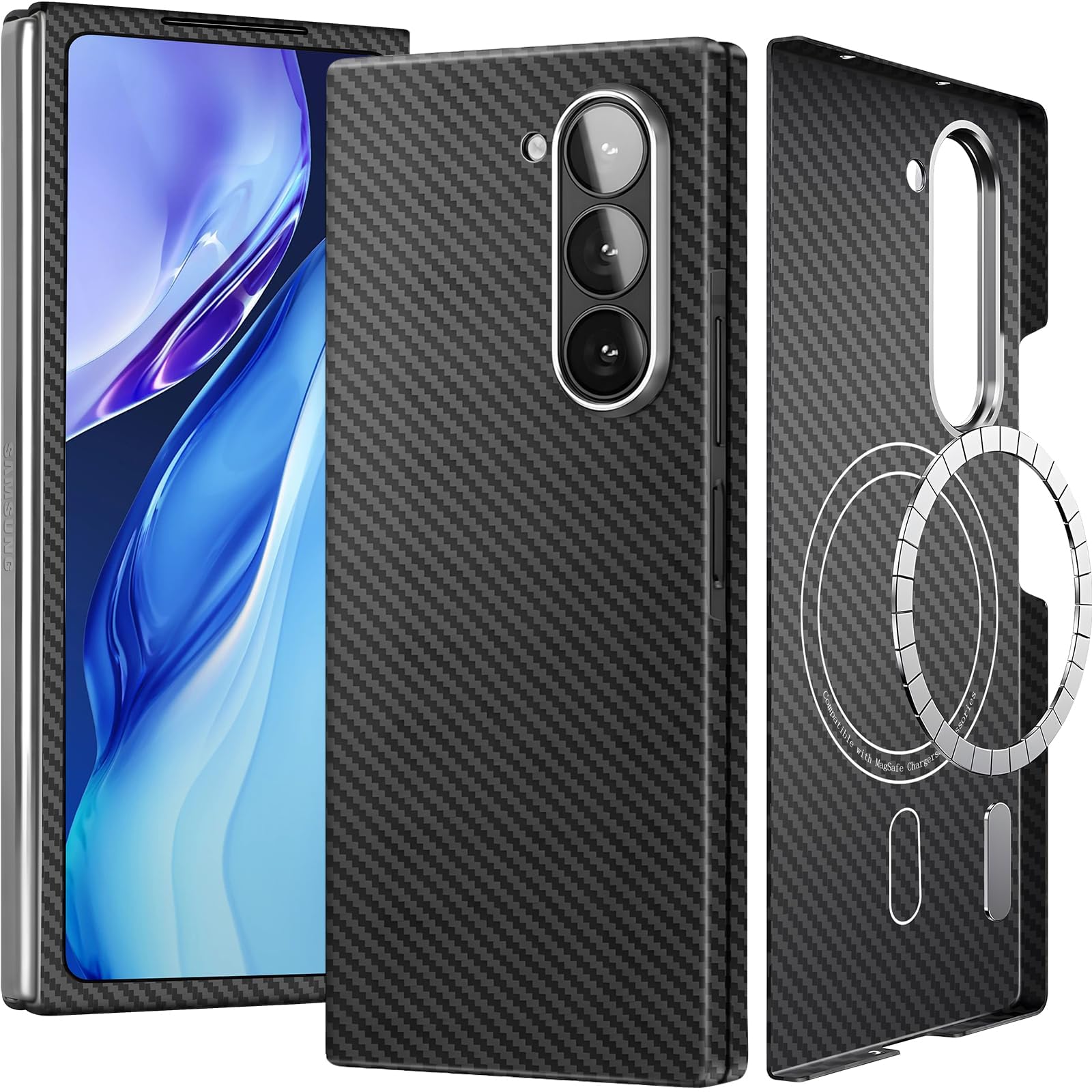 Magnetic for Samsung Galaxy Z Fold 7 Case: Ultra Slim Thin Lightweight [600D Aramid Fiber Made] [Fit for MagSafe] Minimalist Shockproof Phone Cover for Samsung Fold 7 5G, Black