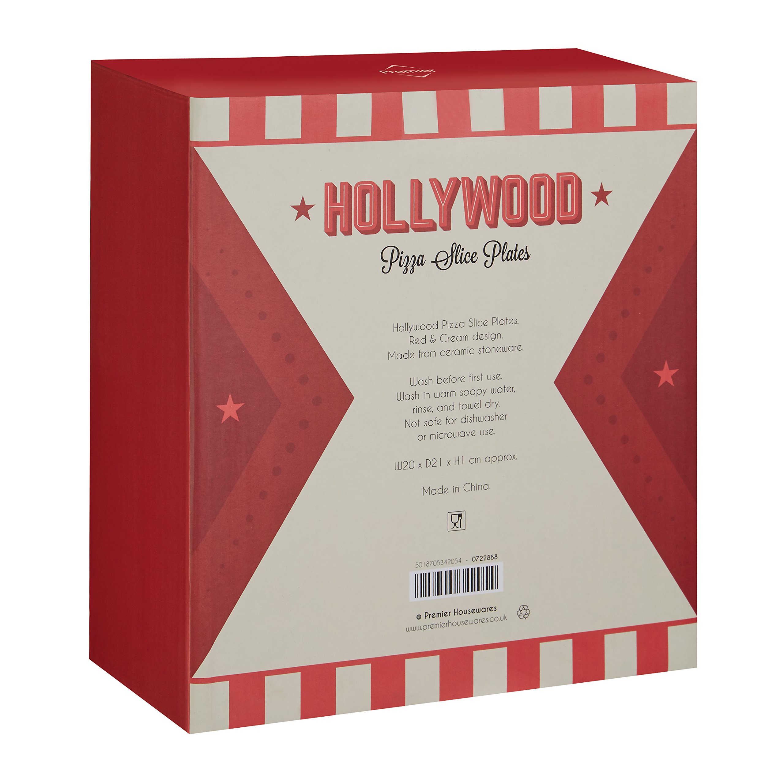 Premier Housewares - Plato de Pizza de gres, Platos Grandes para Servir Pizza, Juego de Seis Piezas de Pizza en Color Rojo y Crema, 1 Alto x 20 Ancho x 21 Profundidad