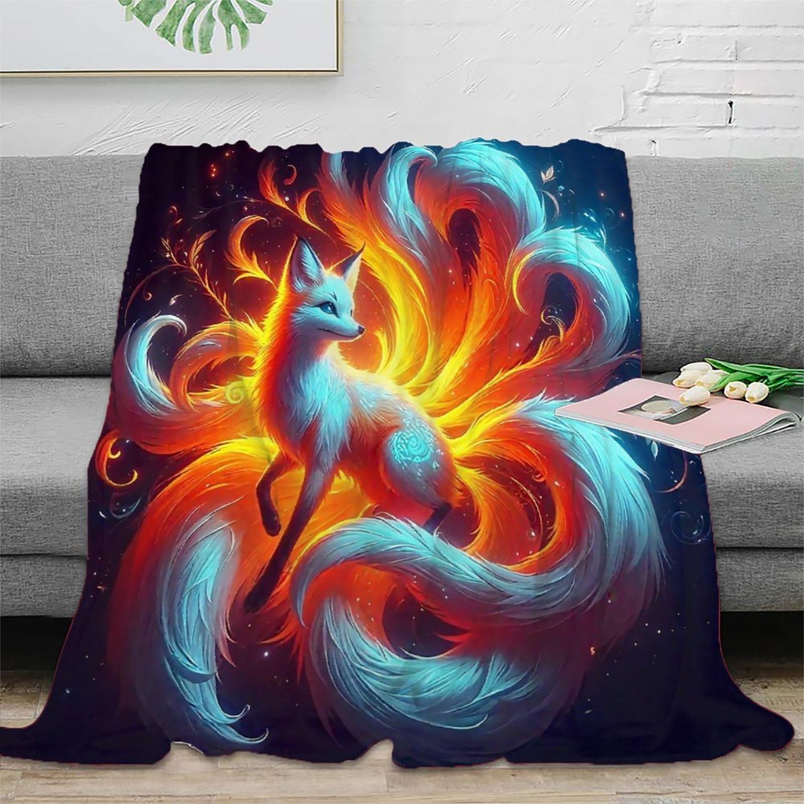 Couverture de lit renard à neuf queues imprimée 3D | Plaid microfibre 180x200cm