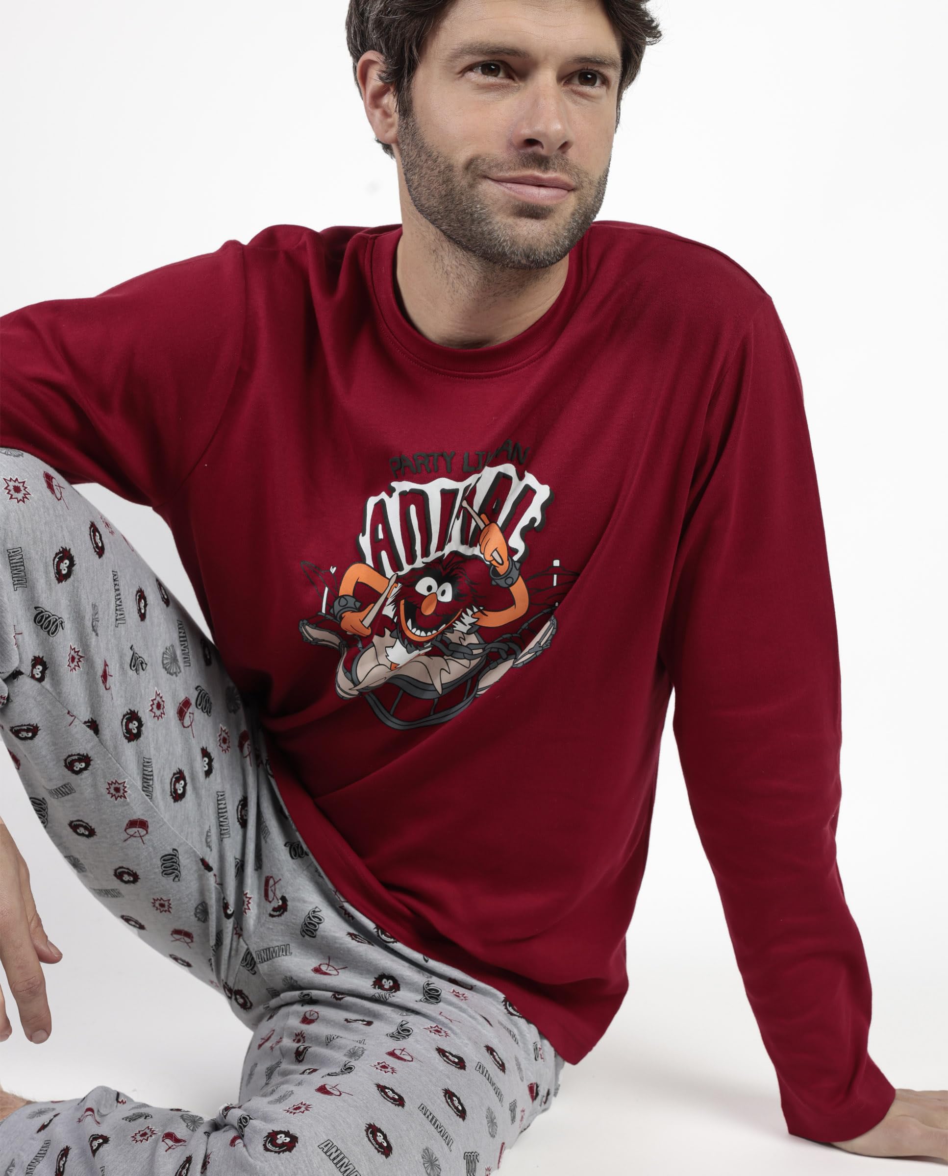 Disney Muppets Pijama Manga Larga Animal Drumer para Hombre