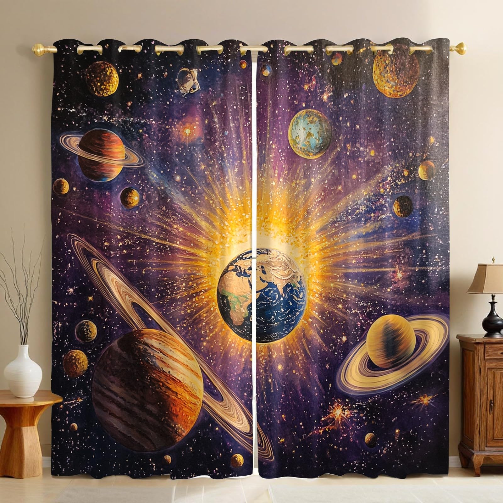 Rideaux occultants thermiques contre la chaleur et le bruit, modèle Univers Planète 70x160 cm