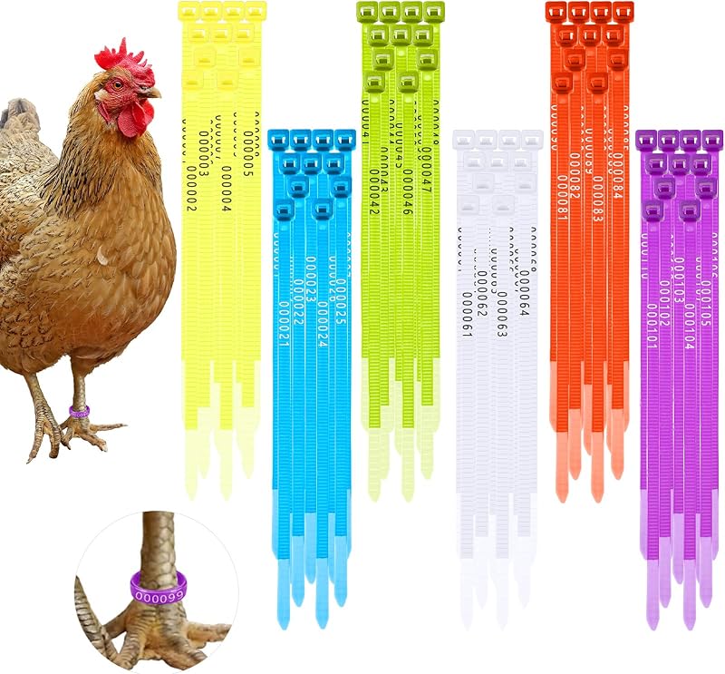 Shappy 120 Pcs Chicken Leg Band 6 Color Adjustable Animal Tracking Bracelet | Numbered 1-120 Self-locking Ankle Rings for Chicken, Turkey, Duck, Goose, Bulk for Farm Management Wire Organizing