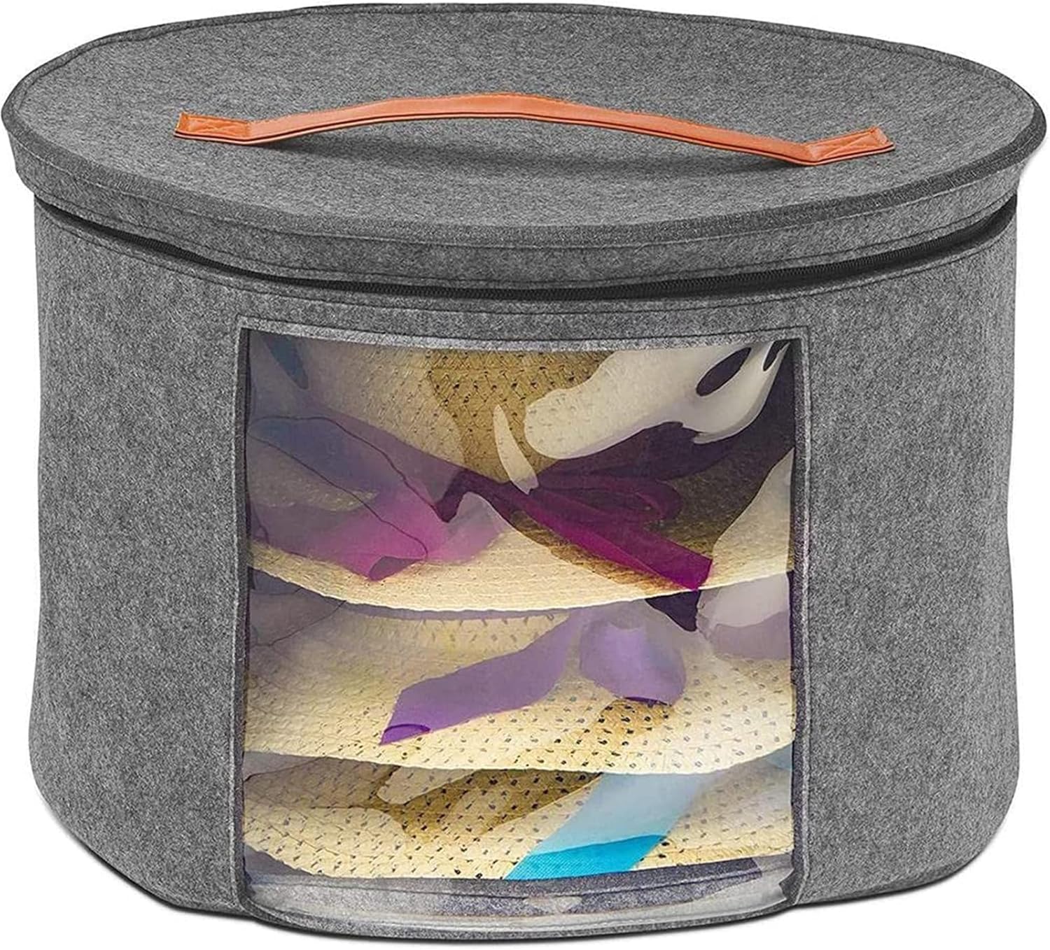 Hat Storage Box,Travel Hat Boxes for Women&Men,Portable Felt Organizer Bucket,Clothes Storage Bag,Black Foldable Round Travel Hat Boxes with Dustproof Lid