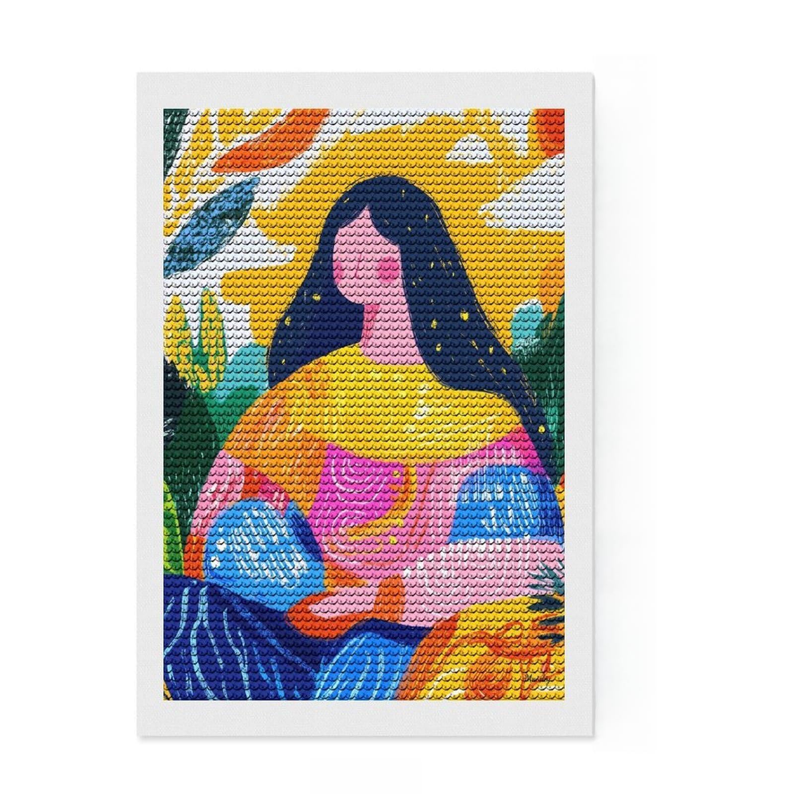 Junmoney Vivid Fauvist Vision of The Mona Lisa Diamond Painting Kit 8"x12", Bedroom Decor, Round Gems, Full Kit Included, Relaxing Handmade Project