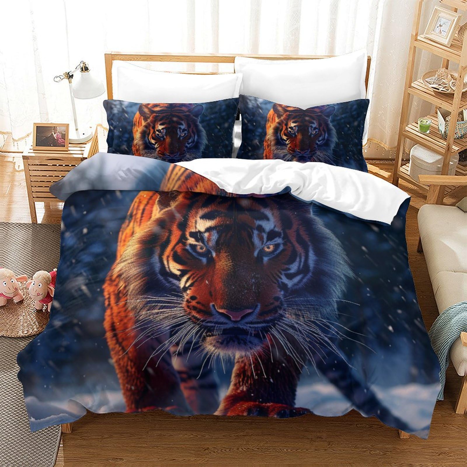 Parure de lit tigre 3D microfibre housse de couette 260x220 respirante super king