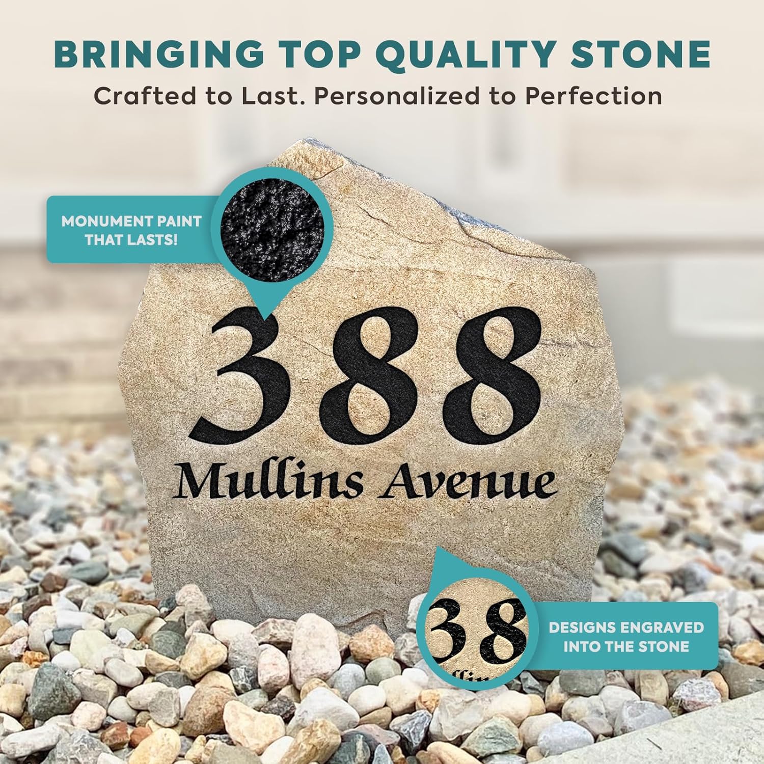 Elegant Address Stone - Address Marker - House Address Number Sign - 15” W x 15” H (Sandstone)