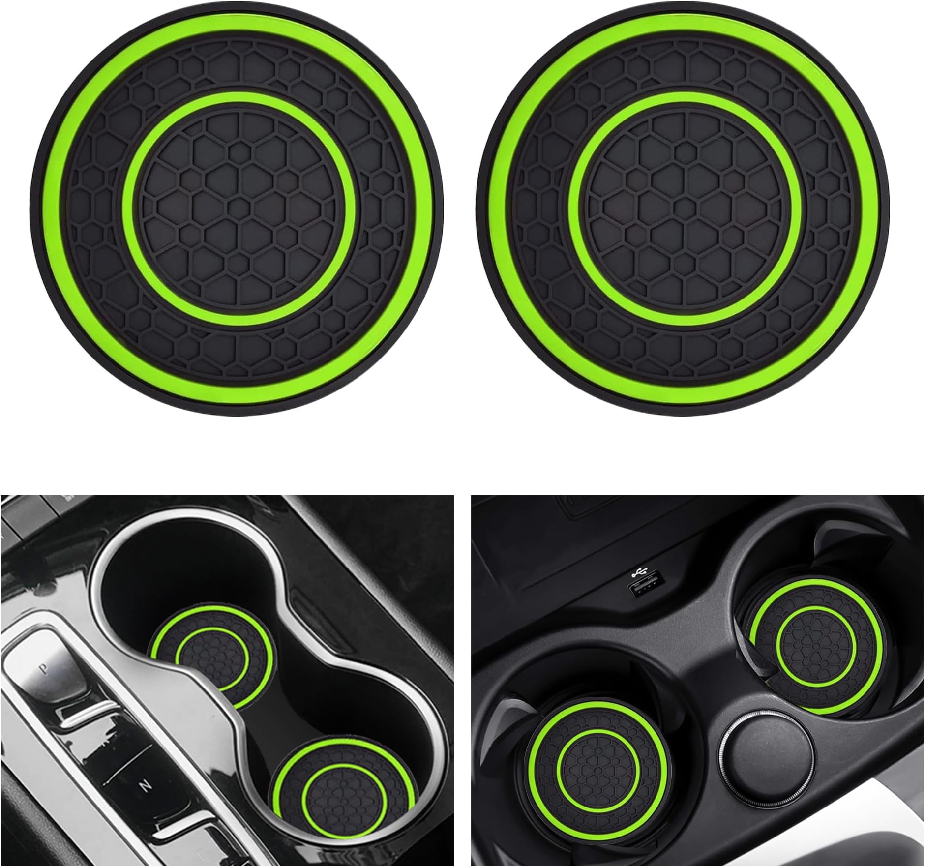 2 PCS Car Cup Holder Coaster,Car Coasters Cup Mats,2.75 Inch Universal Car Cup Coasters,Non-Slip Anti Dust Mats Cup Holder Insert Coaster, Suitable for Most Car Interior (Green)