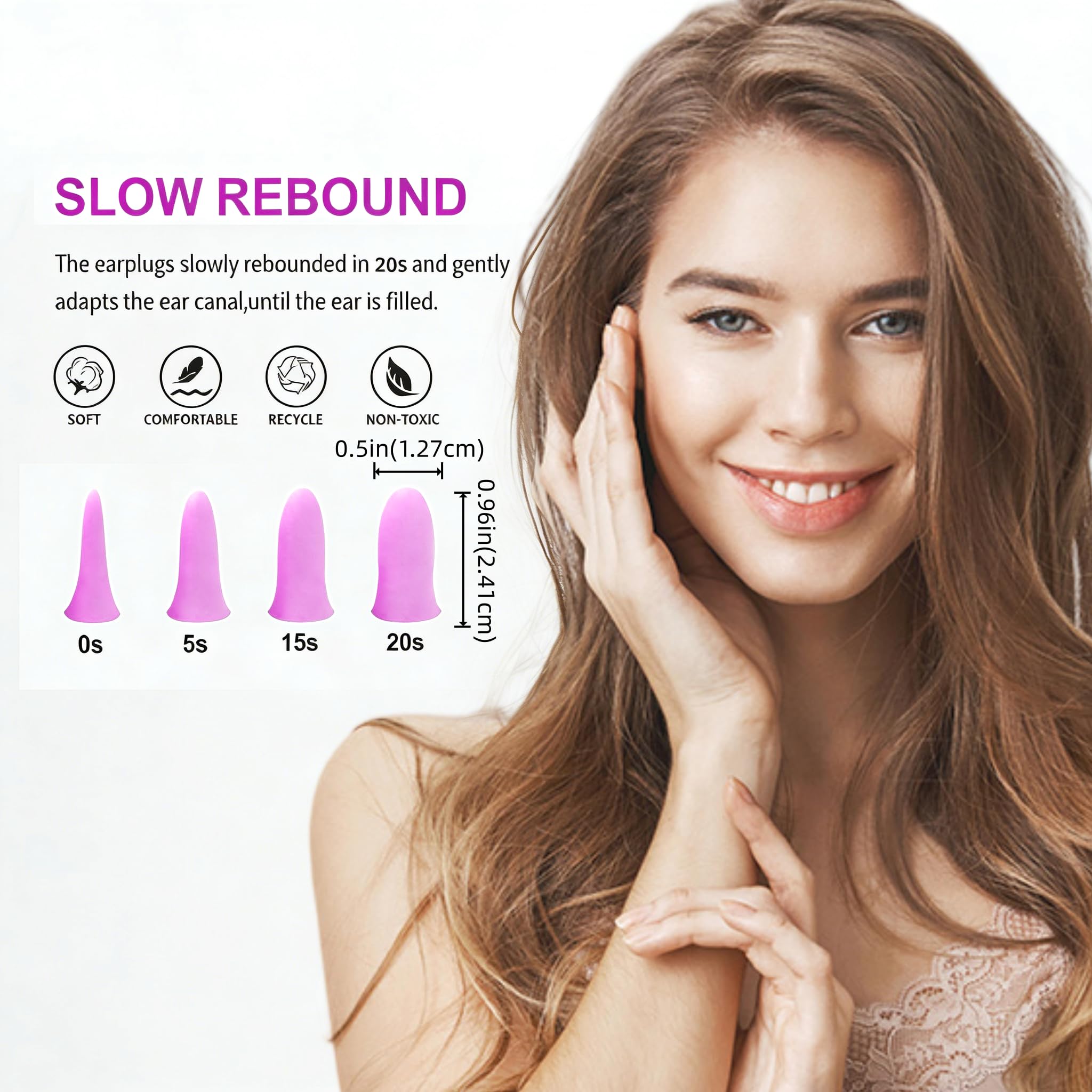 Lot de 60 Paires de Bouchons d'oreilles en Mousse, Design Ergonomique doux pour Dormir, 35dB SNR Anti-bruit Hypoallergéniques pour Concerts Musique Forte Pistolets de Tir Construction de, Violet - 4