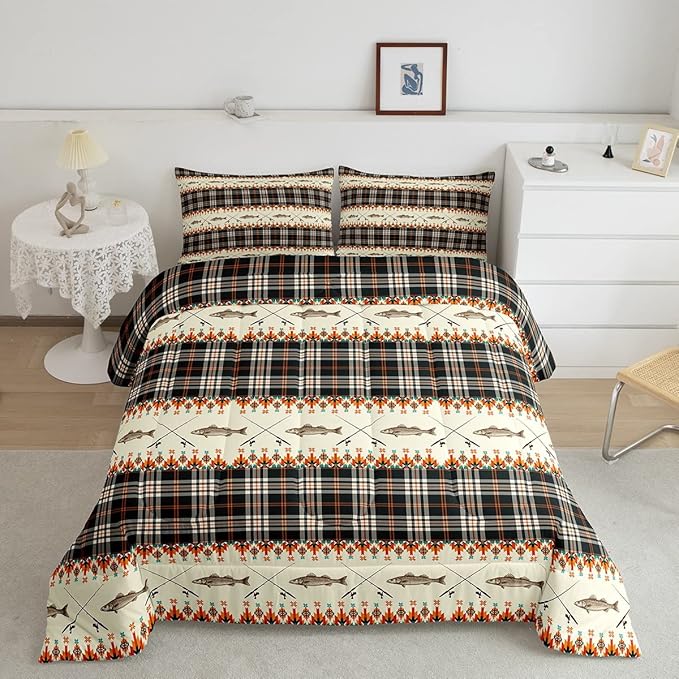 Erosebridal Fishing Themed Rustic Cabin Bedding Set Queen Farmhouse Lodge Comforter