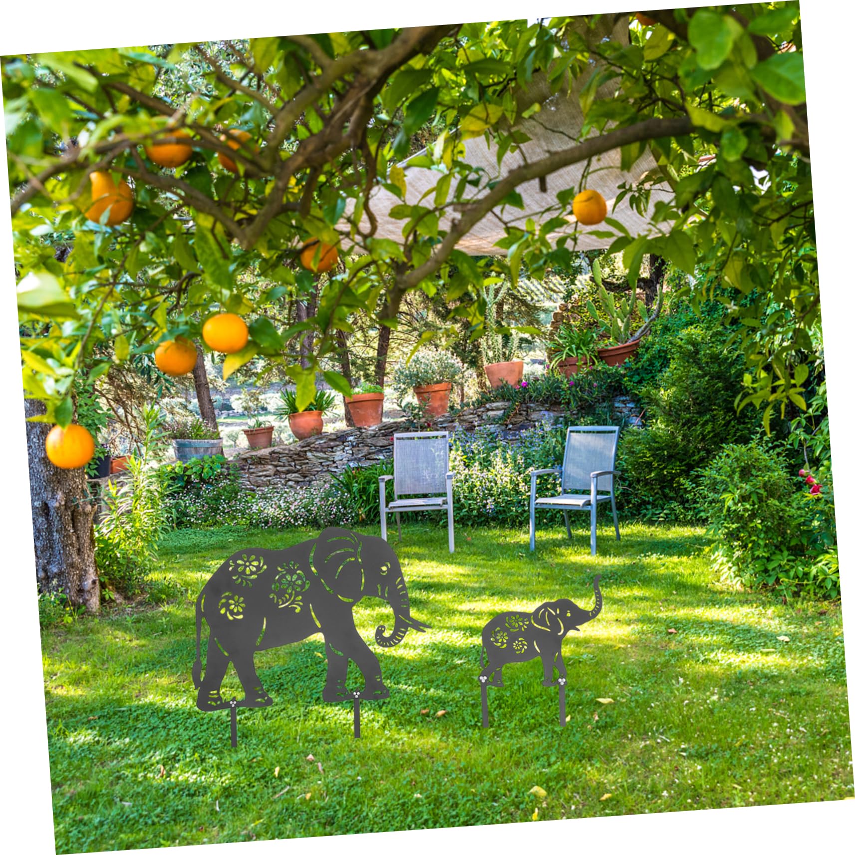 Toyvian Elefanten Schwarz Gartenstecker aus Eisen 2 Stück Einfache Montage Dekorative Gartendekoration für Außenbereich für Terrasse und Gartenliebhaber