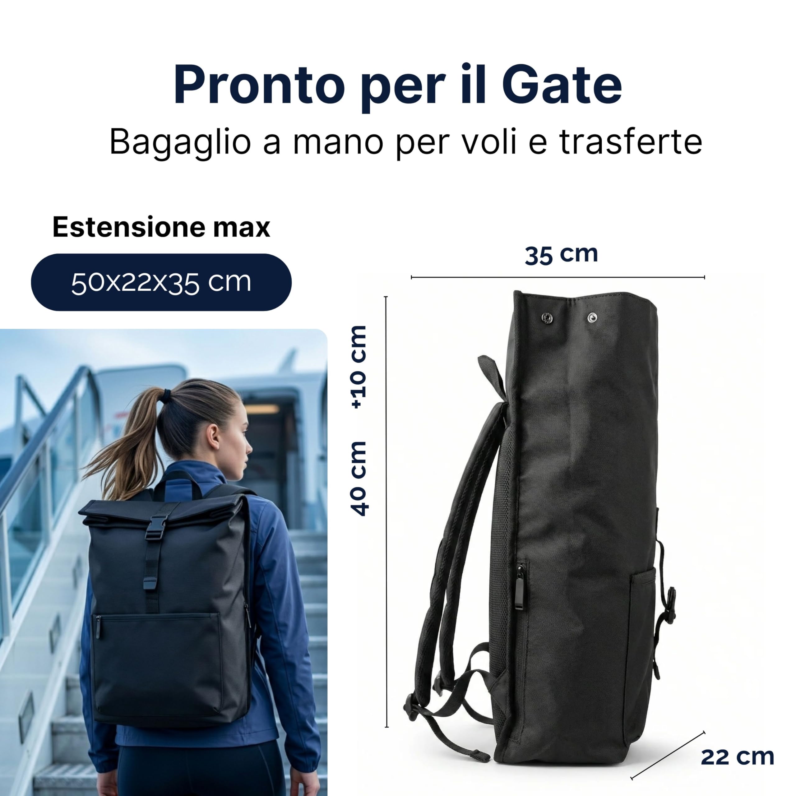 MASC Zaino Rolltop Business, Zaino Urban Elegante Porta PC 17 Pollici, Espandibile e Ideale per Viaggi, Ufficio e Università