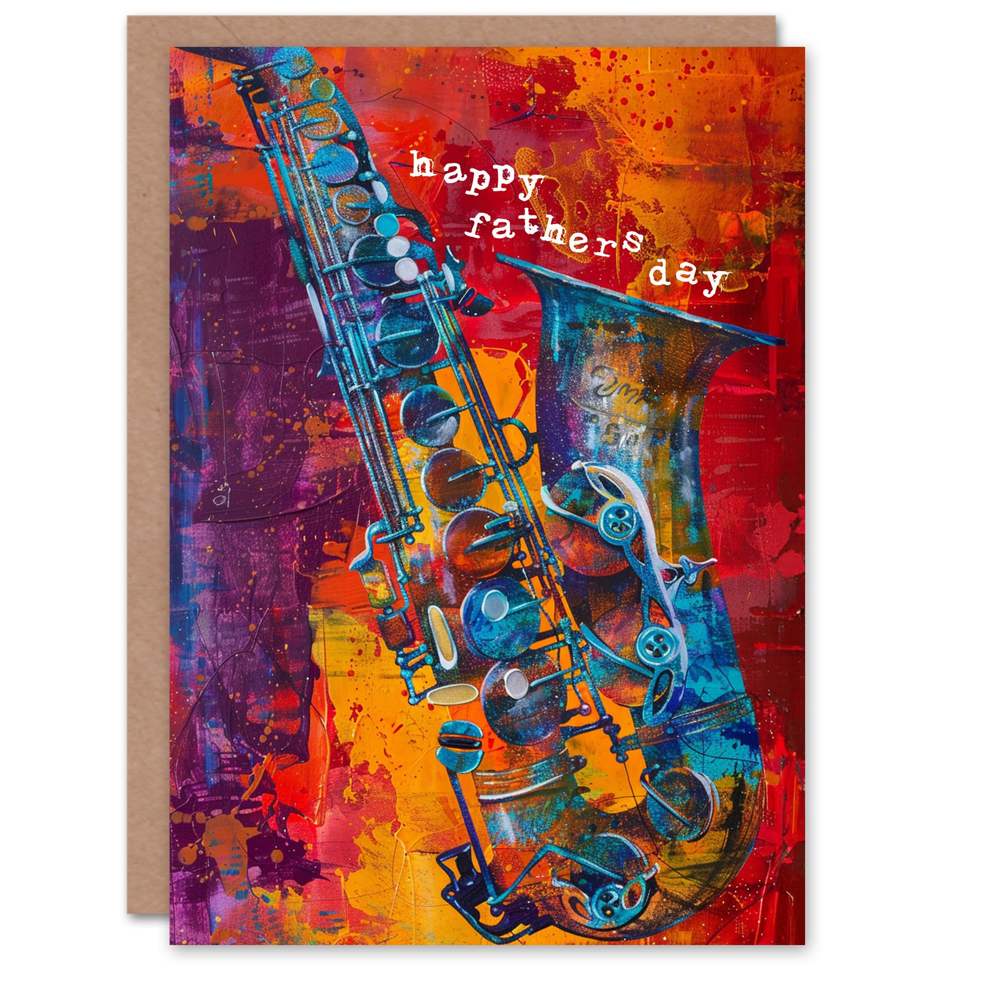 Fathers Day Card Saxophone Oil Painting Colourful For Him Dad Father Greeting Card