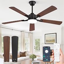 ZMISHIBO Ceiling Fan with 52" LED Light, Silent DC Motor, 6 Speed, Remote Control & Application, Reversible Blades Wood Black/Walnut, 10-100% Dimmable, Memory, Bedroom Living Room