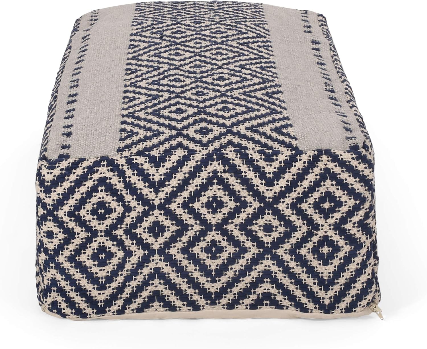 Christopher Knight Home Sarah Boho Rectangular Bean Bag Ottoman, Natural, Blue, and White