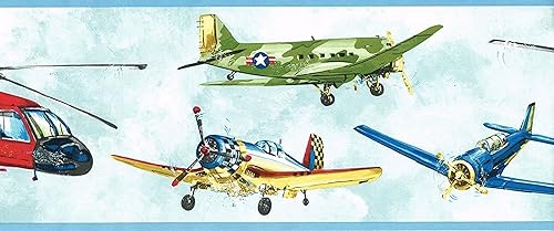 Miniatura 2 de CONCORD WALLCOVERINGS  KL3075B - Papel tapiz infantil con diseño de aviones fronterizos para sala de juegos, dormitorio, azul, rojo, verde,