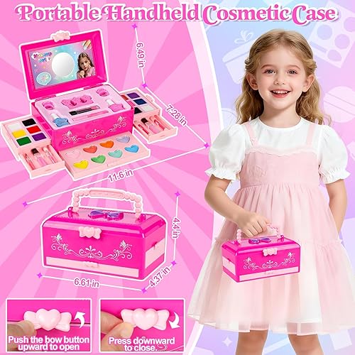 Miniatura 6 de Kit de maquillaje para niñas, set de cosméticos reales lavables con espejo, pintura facial con plantillas y pinceles, juguetes de maquillaje de