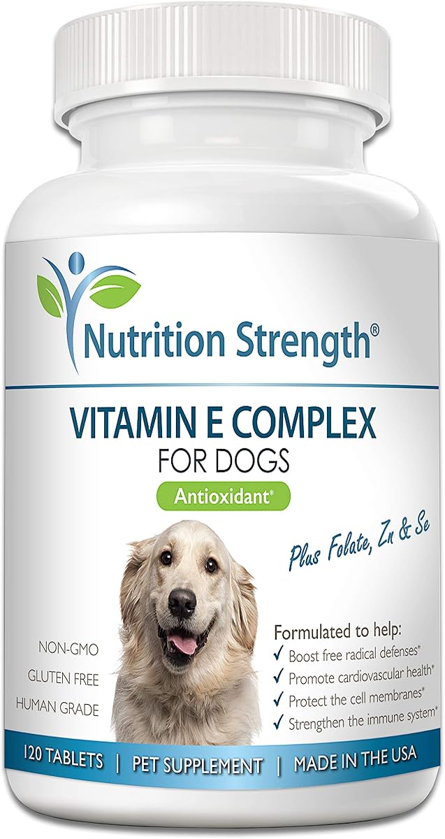 Vitamin E for Dogs | Promote Cardiovascular Health | Support Cell Membranes & Dog Immune System | Vitamin E Complex Plus Zinc, Selenium, Folate, Salmon Oil | 120 Chewable Tablets
